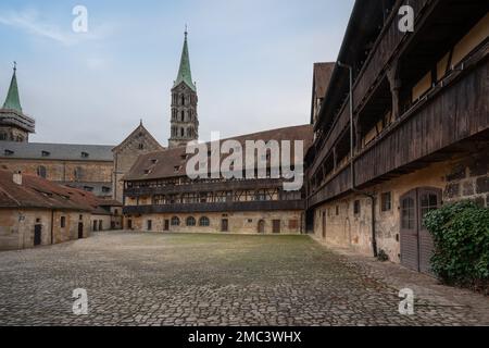 Old Court (Alte Hofhaltung) with Bamberg Cathedral Tower - Bamberg, Bavaria, Germany Stock Photo