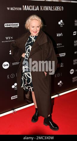 Actress Katarzyna Walter attends the ceremonial premiere of the film 'Dangerous Gentlemen' directed by Marcin Kawalski took place at Cinema City in Warsaw. Stock Photo