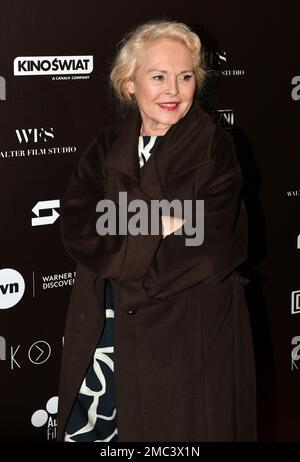 Actress Katarzyna Walter attends the ceremonial premiere of the film 'Dangerous Gentlemen' directed by Marcin Kawalski took place at Cinema City in Warsaw. Stock Photo