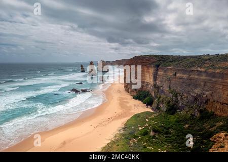 The Twelve Apostles, a collection of limestone stacks off the shore of Port Campbell National Park, by the Great Ocean Road, in Victoria, Australia Stock Photo