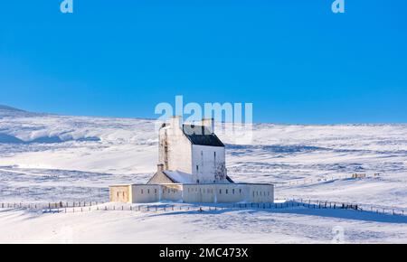 Corgarff Castle Cairngorms National Park Aberdeenshire Scotland the castle building in winter and deep snow Stock Photo