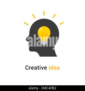 Brain think idea mind head vector icon. Man face human head creative idea symbol Stock Vector