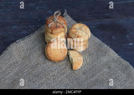 Atta biscuits  cookies isolated,Fresh food biscuit cooking on wooden background. Stock Photo