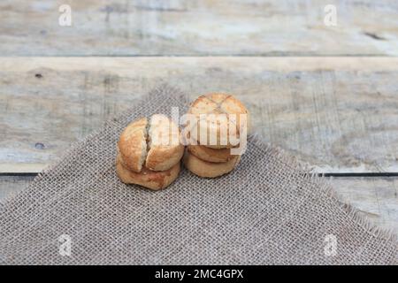 Close-up tasty round biscuit isolated,Domestic stacked biscuit sweet cookies on background. Stock Photo