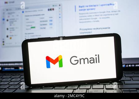 In this photo illustration a Google Gmail logo seen displayed on a smartphone. (Photo by Mateusz Slodkowski / SOPA Images/Sipa USA) Stock Photo