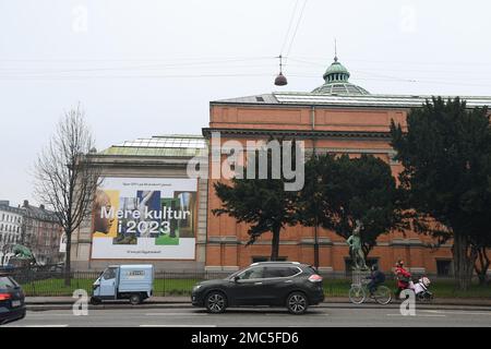 Copenhagen/Denmark/21 January 2023/  Billboards mesage read more culkture in 2023 in Glyptpteket Museum in Copenhagen . (Photo. Francis Joseph Dean/Dean Pictures) Stock Photo