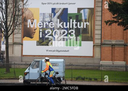 Copenhagen/Denmark/21 January 2023/  Billboards mesage read more culkture in 2023 in Glyptpteket Museum in Copenhagen . (Photo. Francis Joseph Dean/Dean Pictures) Stock Photo