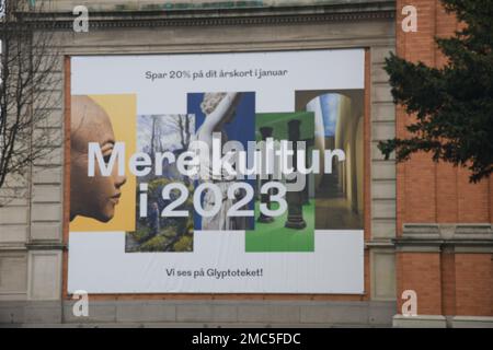 Copenhagen/Denmark/21 January 2023/  Billboards mesage read more culkture in 2023 in Glyptpteket Museum in Copenhagen . (Photo. Francis Joseph Dean/Dean Pictures) Stock Photo