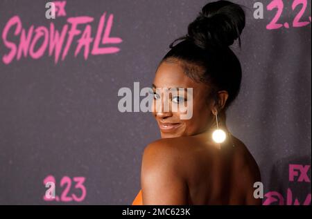 Taylor Polidore, a cast member in "Snowfall," poses at the season five