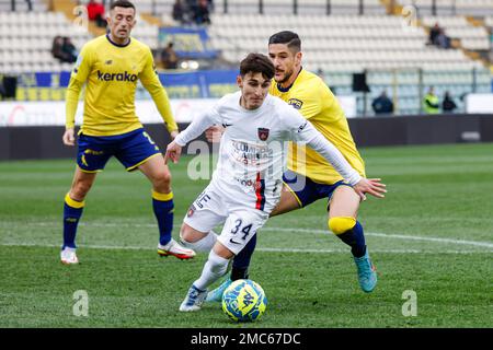 January 21, 2023, Modena, Italy: Modena, Italy, Alberto Braglia stadium,  January 21, 2023, Romeo Giovannini (Modena) celebrates after scoring the  gol of 2-0 during Modena FC vs Cosenza Calcio - Italian soccer