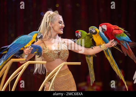 NO TABLOIDS: Elisa Cussadie performs during the 45th International Circus Festival of Monte-Carlo, on January 20, 2023 in Monte-Carlo, Monaco. Photo by Olivier Anrigo/Pool/ABACAPRESS.COM Stock Photo