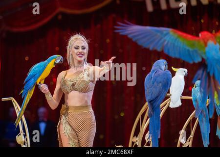 NO TABLOIDS: Elisa Cussadie performs during the 45th International Circus Festival of Monte-Carlo, on January 20, 2023 in Monte-Carlo, Monaco. Photo by Olivier Anrigo/Pool/ABACAPRESS.COM Stock Photo