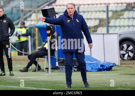 Modena, Italy. 21st Jan, 2023. Romeo Giovannini (Modena) celebrates after  scoring the gol of 2-0 during Modena FC vs Cosenza Calcio, Italian soccer  Serie B match in Modena, Italy, January 21 2023