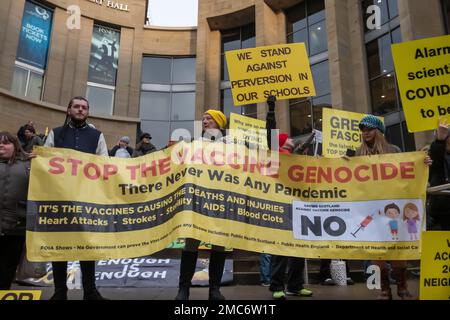 Glasgow, Scotland, UK. 21st January, 2023. Anti-Vax protesters march through the city centre to a rally at the Buchanan Street steps. Credit: Skully/Alamy Live News Stock Photo