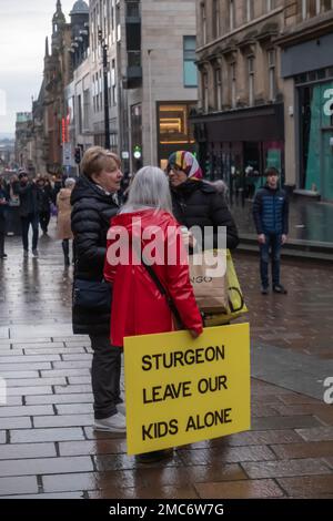 Glasgow, Scotland, UK. 21st January, 2023. Anti-Vax protesters march through the city centre to a rally at the Buchanan Street steps. Credit: Skully/Alamy Live News Stock Photo