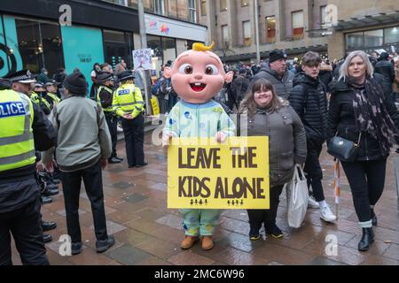 Glasgow, Scotland, UK. 21st January, 2023. Anti-Vax protesters march through the city centre to a rally at the Buchanan Street steps. Credit: Skully/Alamy Live News Stock Photo