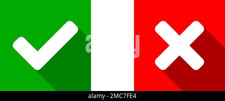 Yes and No or Right and Wrong or Approved and Declined Icons with Check Mark and X Signs with 3D Shadow Effect in Green and Red Squares. Vector Image. Stock Vector