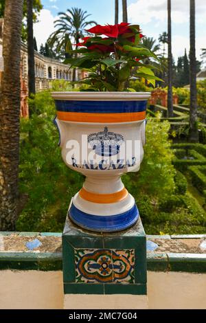 Seville, Spain - Dec 8, 2021: The Royal Alcazar of Seville in Spain. It is the oldest royal palace still in use in Europe. Stock Photo