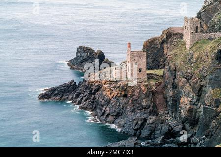 The Crown Mines at Botallack on the coast of Cornwall in England Stock Photo