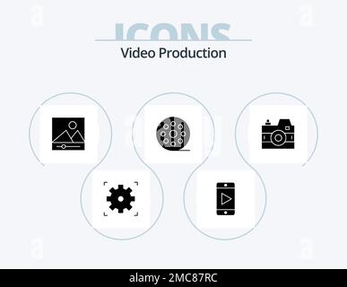 Video Production Glyph Icon Pack 5 Icon Design. . movie . film . Stock Vector
