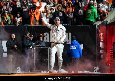 Cincinnati Bengals punter Kevin Huber (10) runs off the field after an NFL  football game against the New York Jets, Sunday, Oct. 31, 2021, in East  Rutherford, N.J. (AP Photo/Adam Hunger Stock