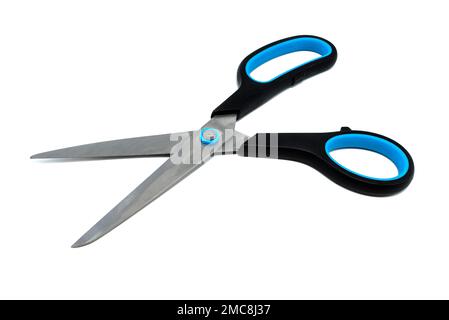 Stationery scissors on a white background close-up. Scissors Stock Photo