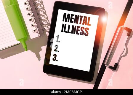 Text caption presenting Mental Illness. Business overview person condition regard to their psychological well being Stock Photo