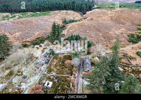 Aerial view of the Dunlewy Ghost Town in County Donegal - Ireland Stock Photo