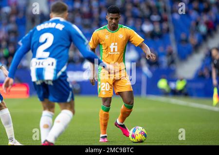 Abner Vinicius of Real Betis Balompie during the Liga match between RCD Espanyol and Real Betis at RCDE Stadium in Cornella, Spain. Stock Photo