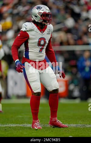 AFC outside linebacker Matthew Judon of the New England Patriots (9) looks  on between plays during the Pro Bowl NFL football game against the NFC,  Sunday, Feb. 6, 2022, in Las Vegas. (