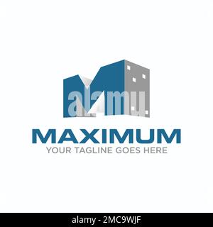 Letter or word M sans serif font in 3D building image graphic icon logo design abstract concept vector stock symbol related to initial or property Stock Vector