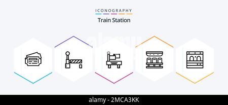 Train Station 25 Line icon pack including . train. transportation. garage. travel Stock Vector