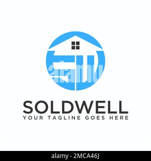Simple House and letter or word SW font in block circle image graphic icon logo design abstract concept vector stock. related to property or initial Stock Vector