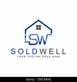 Simple House and letter or word SW font in block circle image graphic icon logo design abstract concept vector stock. related to property or initial Stock Vector