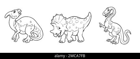 Cute dinosaurs for coloring. Template for a coloring book with funny dinosaur triceratops. Coloring template for kids. Stock Photo
