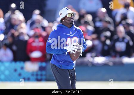 AFC running back Jonathan Taylor of the Indianapolis Colts talks with the  media after Pro Bowl NFL football practice, Thursday, February 3, 2022, in  Las Vegas. (Gregory Payan/AP Images for NFL Stock