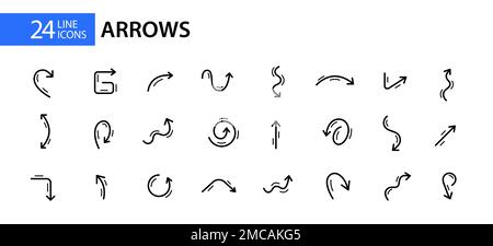 Set of 24 pixel perfect arrow icons. UI or infographic design elements ...