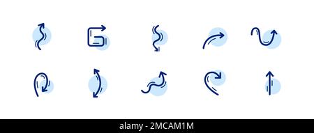 10 pixel perfect arrow icons. Doodle user interface design elements. Set 6 Stock Vector