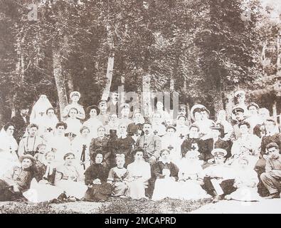 Group photo of members of the Community of St. Eugenia in Gagra. Photo of the 19th century. Stock Photo