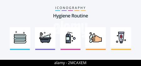 Hygiene Routine Line Filled 5 Icon Pack Including cleaning. basin. beauty. towel. clean. Creative Icons Design Stock Vector