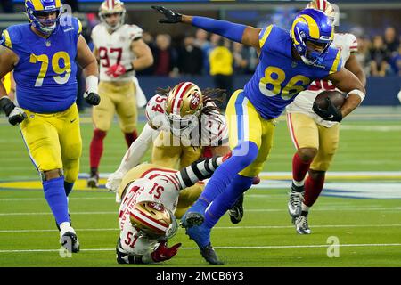 Tight end (86) Kendall Blanton of the Los Angeles Rams against the Arizona  Cardinals in an NFL football game, Monday, Dec. 13, 2021, in Glendale, AZ.  The Rams defeated the Cardinals 30-23. (