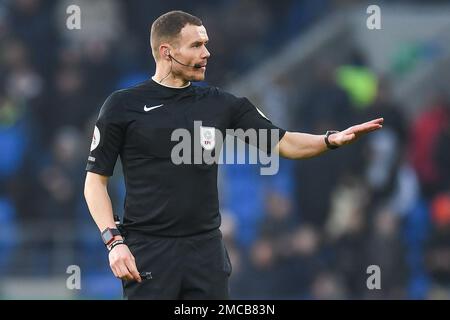 Cardiff, UK. 21st Jan, 2023. referee, Leigh Doughty, during the Sky Bet Championship match Cardiff City vs Millwall at Cardiff City Stadium, Cardiff, United Kingdom, 21st January 2023 (Photo by Mike Jones/News Images) in Cardiff, United Kingdom on 1/21/2023. (Photo by Mike Jones/News Images/Sipa USA) Credit: Sipa USA/Alamy Live News Stock Photo