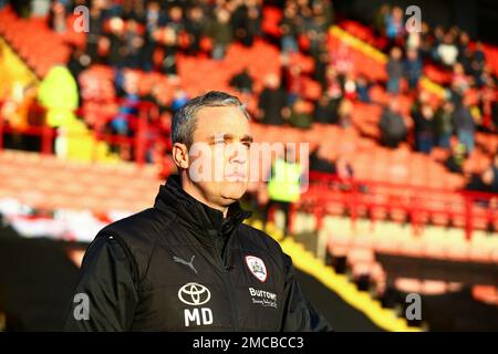 Oakwell Stadium, Barnsley, England - 21st January 2023 Michael Duff Manager of Barnsley - during the game Barnsley v Accrington Stanley, Sky Bet League One,  2022/23, Oakwell Stadium, Barnsley, England - 21st January 2023 Credit: Arthur Haigh/WhiteRosePhotos/Alamy Live News Stock Photo