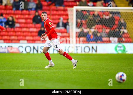 Oakwell Stadium, Barnsley, England - 21st January 2023 Bobby Thomas (12) of Barnsley - during the game Barnsley v Accrington Stanley, Sky Bet League One,  2022/23, Oakwell Stadium, Barnsley, England - 21st January 2023 Credit: Arthur Haigh/WhiteRosePhotos/Alamy Live News Stock Photo