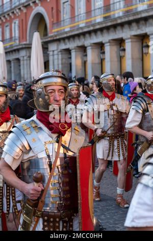 Madrid, Spain, 21 January, 2023: Parade of Roman troops during the festival Arde Lucus, a traditional festival from Lugo, Galicia Stock Photo