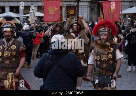 Madrid, Spain, 21 January, 2023: Parade of Roman troops during the festival Arde Lucus, a traditional festival from Lugo, Galicia Stock Photo