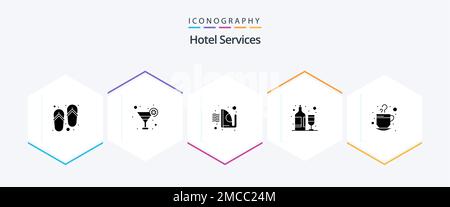 Hotel Services 25 Glyph icon pack including drink. cup. ironing. coffee. wine Stock Vector