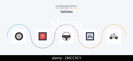 Vehicles Flat 5 Icon Pack Including . parking. transport. bicycle Stock Vector