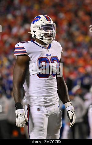 Buffalo Bills defensive end Efe Obada (93) reacts after sacking New York  Jets quarterback Mike White (