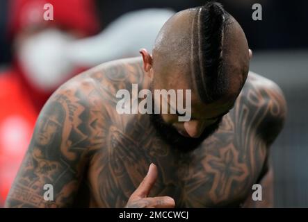 Arturo Vidal #22 of Inter Milan takes his top off after the final white  Stock Photo - Alamy